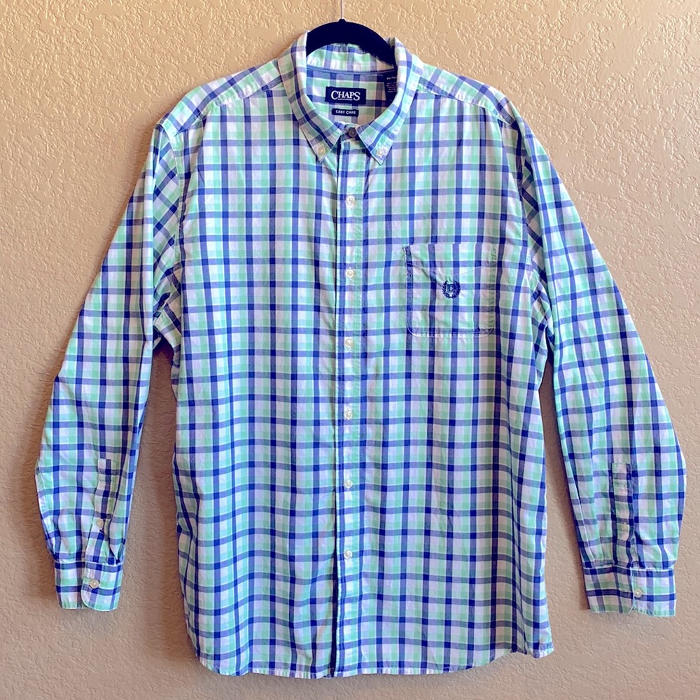 Men’s Chaps Easy Care Plaid Long Sleeve Button Down Shirt-size XL
